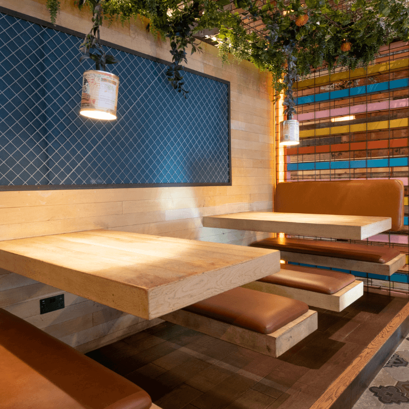 Wahaca Stratford floating banquette bench seat