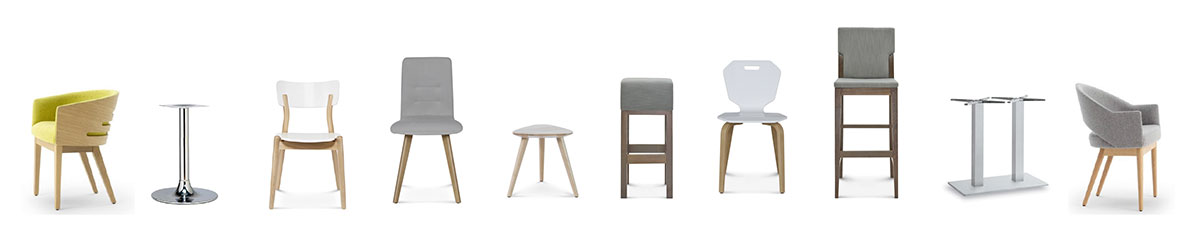 a selection of loose chairs that Atlas supplies for restaurants, cafes and bars